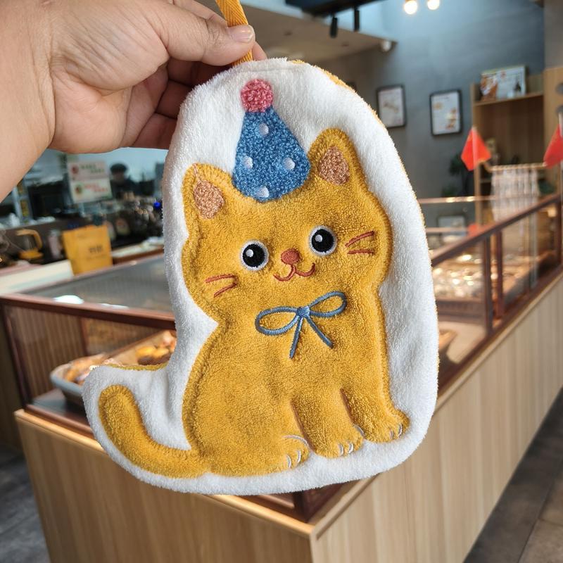 Cartoon Cats Dog Bathroom Hand Cloth Absorbent Hand Cloth Hanging Towels Soft Quick Drying For Kitchen And Bathroom Household