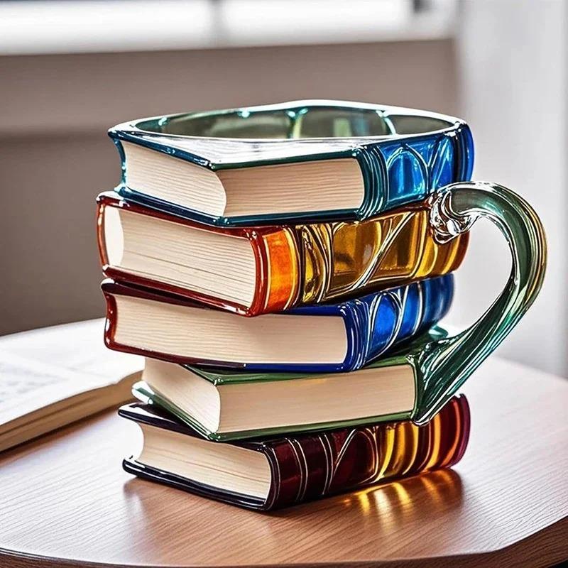 11oz Painted Book Mug Novelty 3d Painted Books Coffee Mug Unique Colorful Resin Books Stack Coffee Cup Collection Gifts