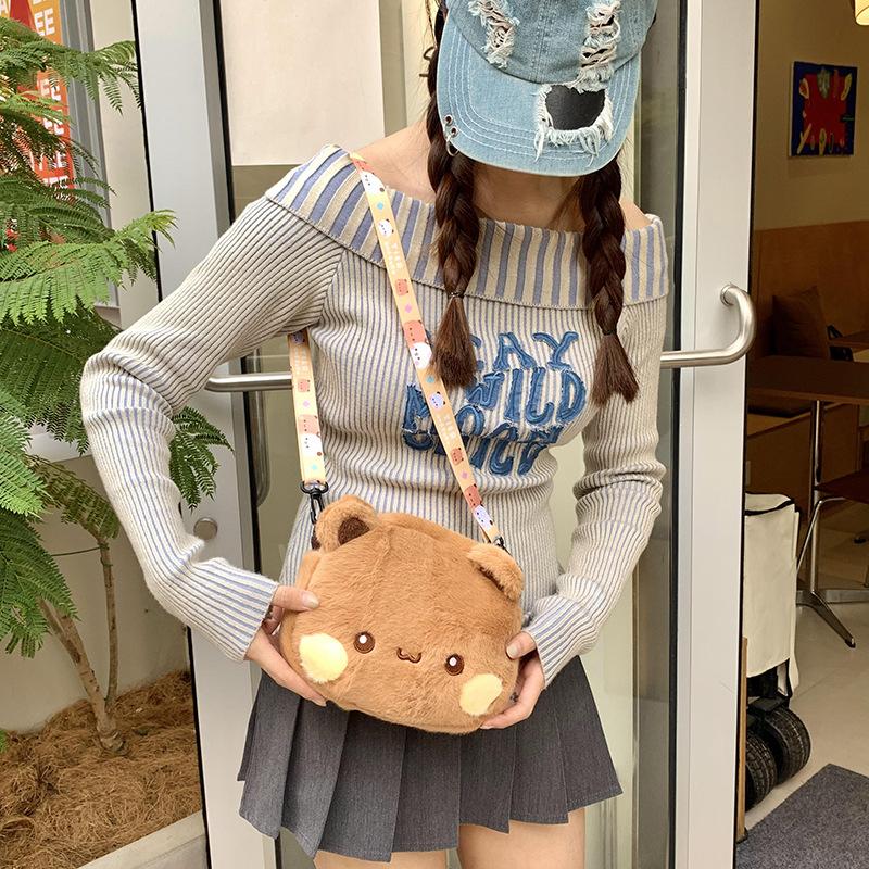 Cute plush bear shoulder bag new soft cute doll mini bag Japanese change messenger bag