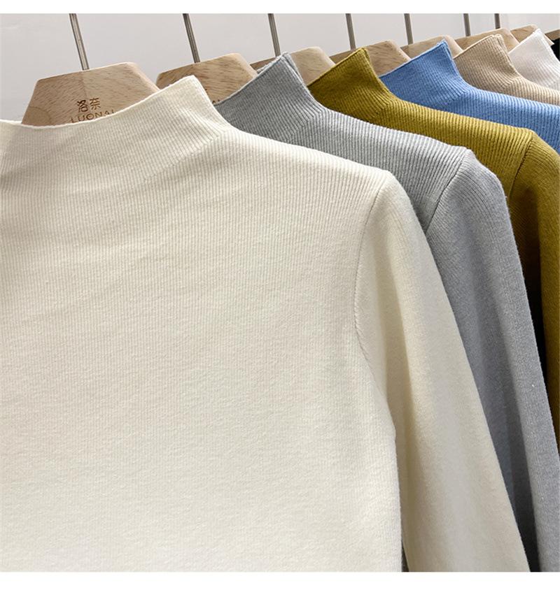 Cămașă de toamnă și iarnă pentru femei Pulover de culoare solidă Bluză subțire cu mâneci lungi Tricoturi cu gât pe jumătate