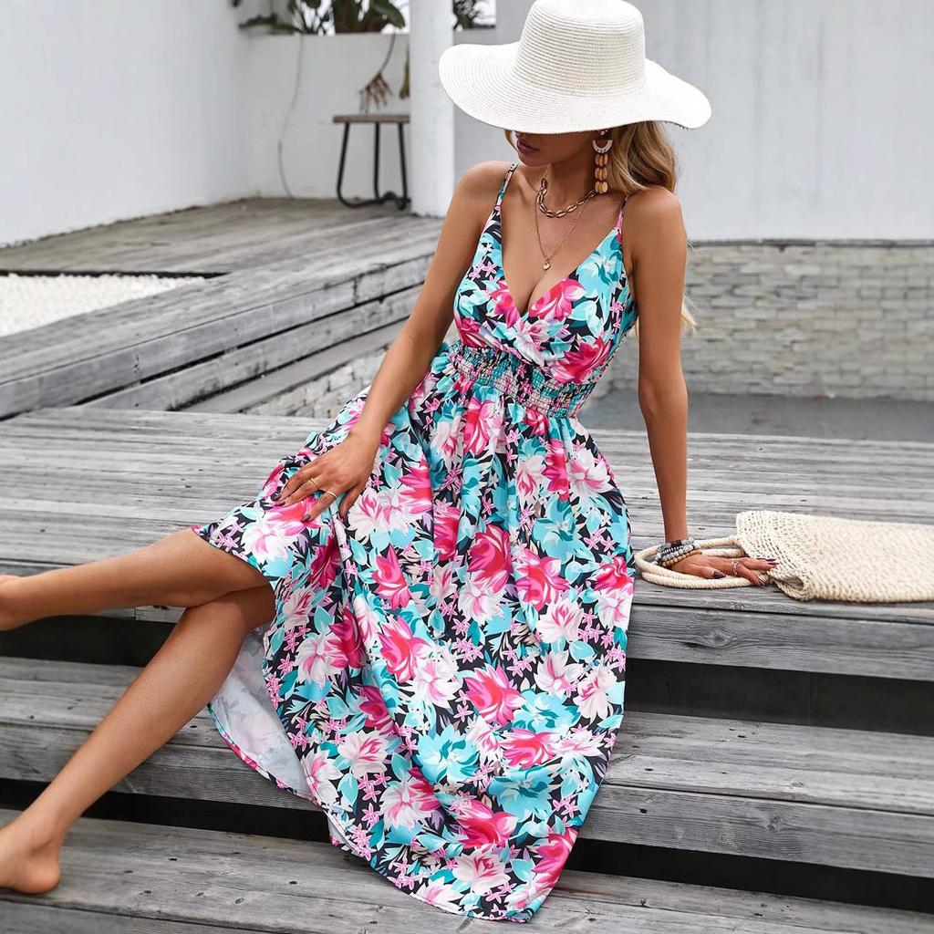 Maxi Dress Summer Leopard Print Spaghetti Strap Women Clothing