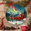 Vintage Santa Sleigh Metal Wall Art Round Aluminum Deer Christmas Decoration Home Kitchen