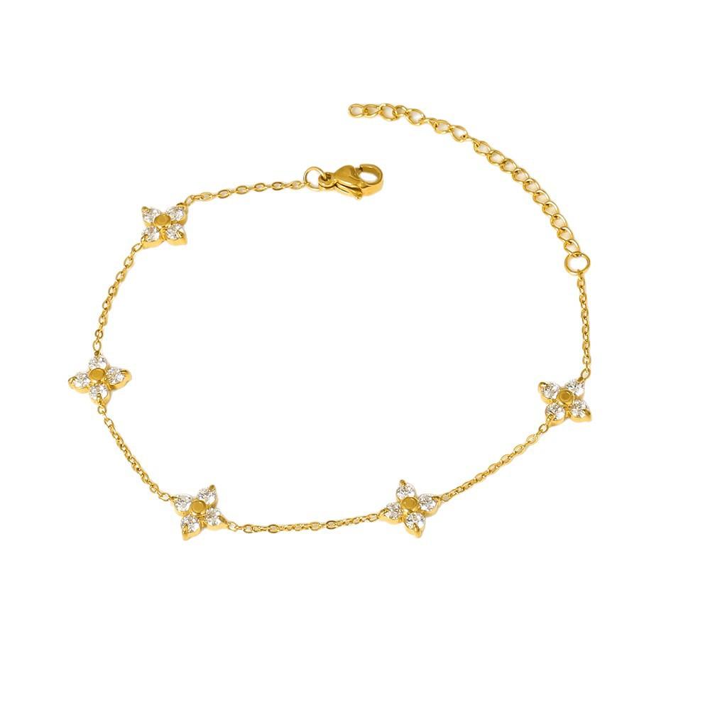 Bracelet Exquisite Fashion Stainless Steel Plated 18carat Gold Bracelet with Clover Inlaid White Green Zircon Bracelet for Girls