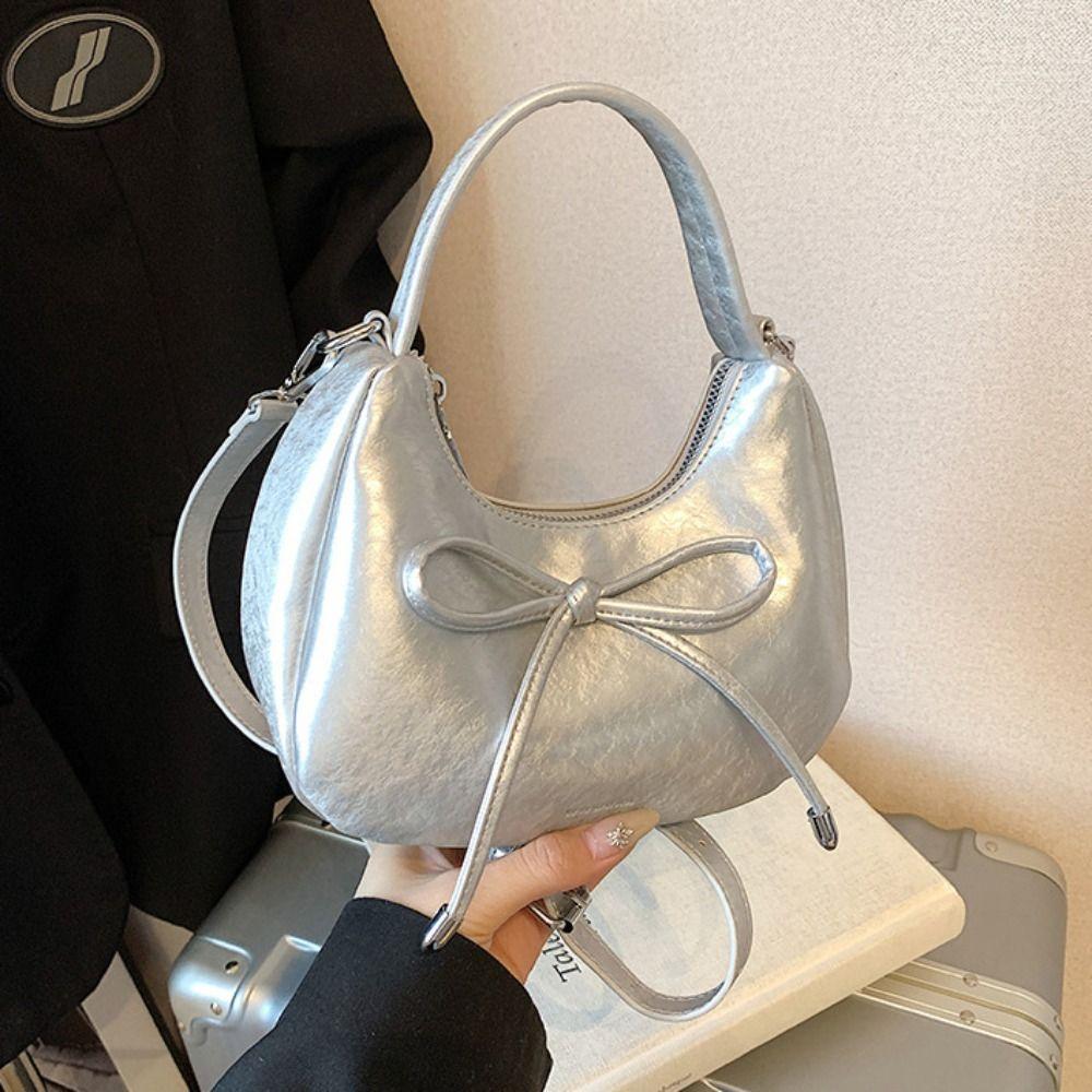 Korean Style Bow Tie Shoulder Bag Sweet Women Clutch Purse Casual Bow Pu Handbag  Streetwear
