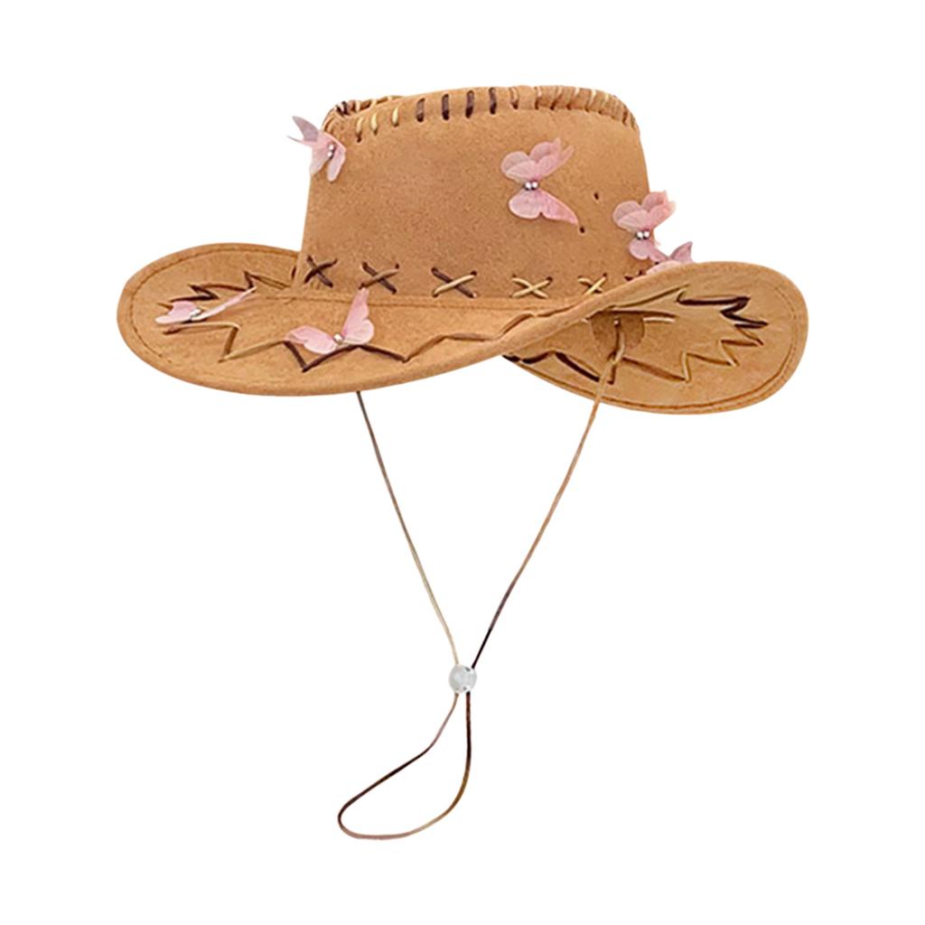 Cowboy Hat for Adult Women with Butterfly Bridal Shower Cowgirl Hat Masquerades Party Costume Hat Music Festival Sun Hat