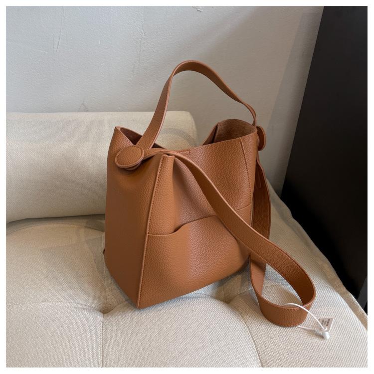 Soft Leather Bucket Bag Handbag Women'S High-End Feeling Shoulder Oblique Span Bag Large Capacity Commuter Tote Bag Underarm Bag