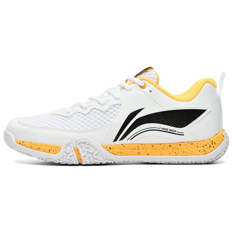Li Ning Saga 2 Lite Rubber Cushioning, Wear Resistant Low Top Badminton Shoes Unisex White Yellow AYTT003-3