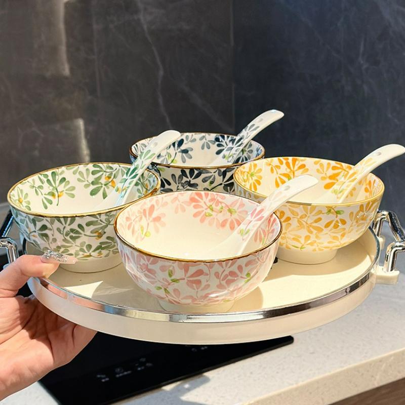 Janpanese Style Ceramic Bowl Creative Retro Hand-painted Ceramic Anti-scald Soup Bowl Home Kitchen Noodle Ramen Tableware Bowl