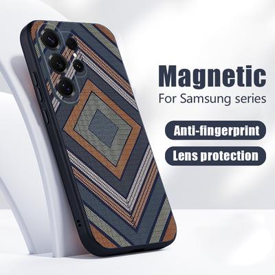 Custodia Geometrica con Texture in Tessuto per Samsung S26 Edge S25 FE S24 Plus S23 S22 Ultra A15 A16 A17 A35 A36 A37 A54 A55 A56 A57 5G Cover Ibrida Magnetica Opaca