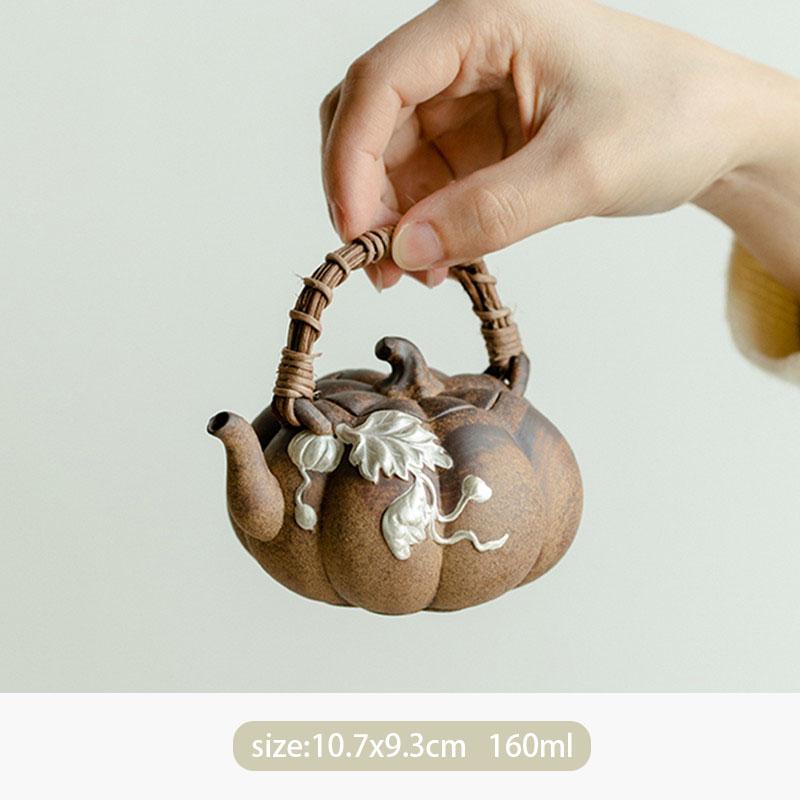 160ml Chinese High Grade Ceramic Teapot Handmade Pumpkin Tea Pot Beauty Tea Infuser Pottery Kettle Household Tea Set Teaware