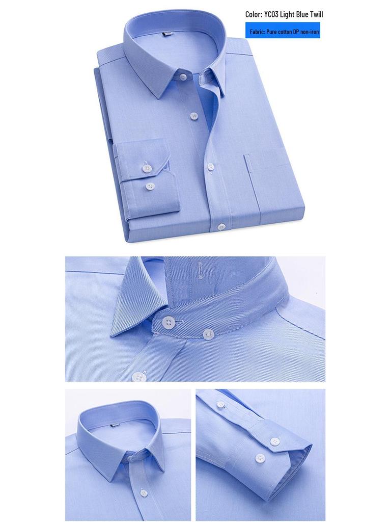 2026 Spring Men's Non-Iron Double-Ply Pure Cotton Long-Sleeve Formal Shirt