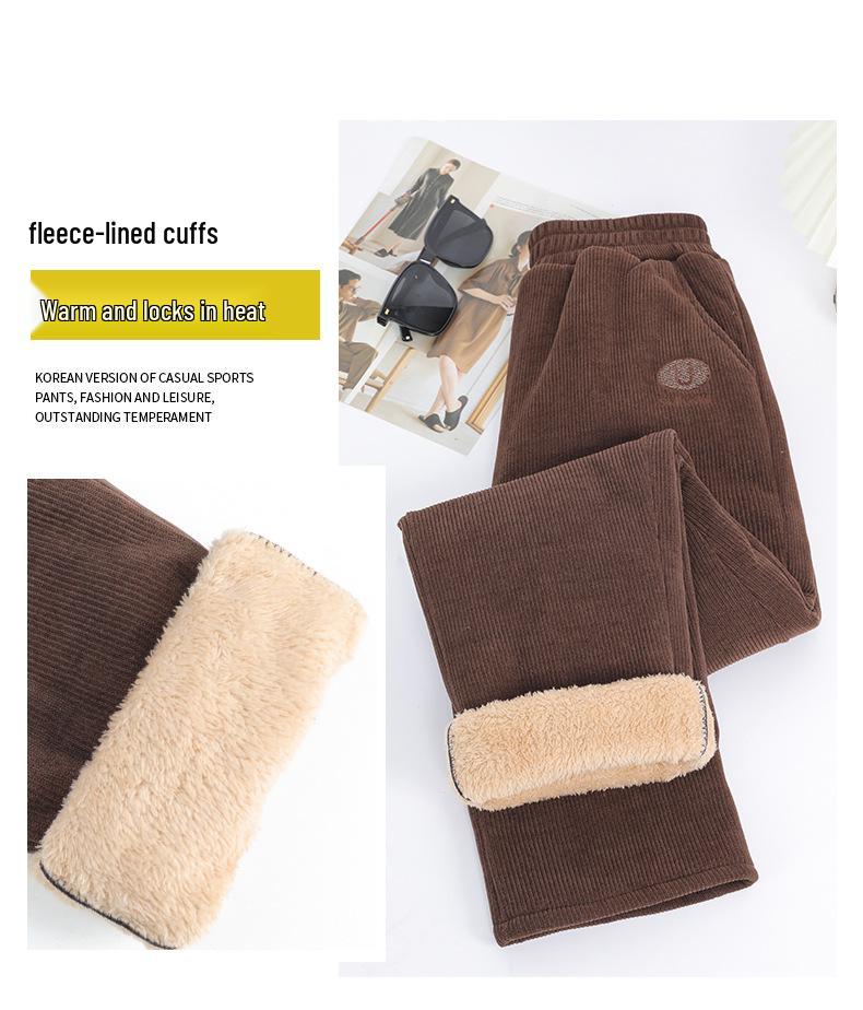 Plus Size Winter Velvet Pants for Middle-Aged Women - Warm, Loose, Casual Fit