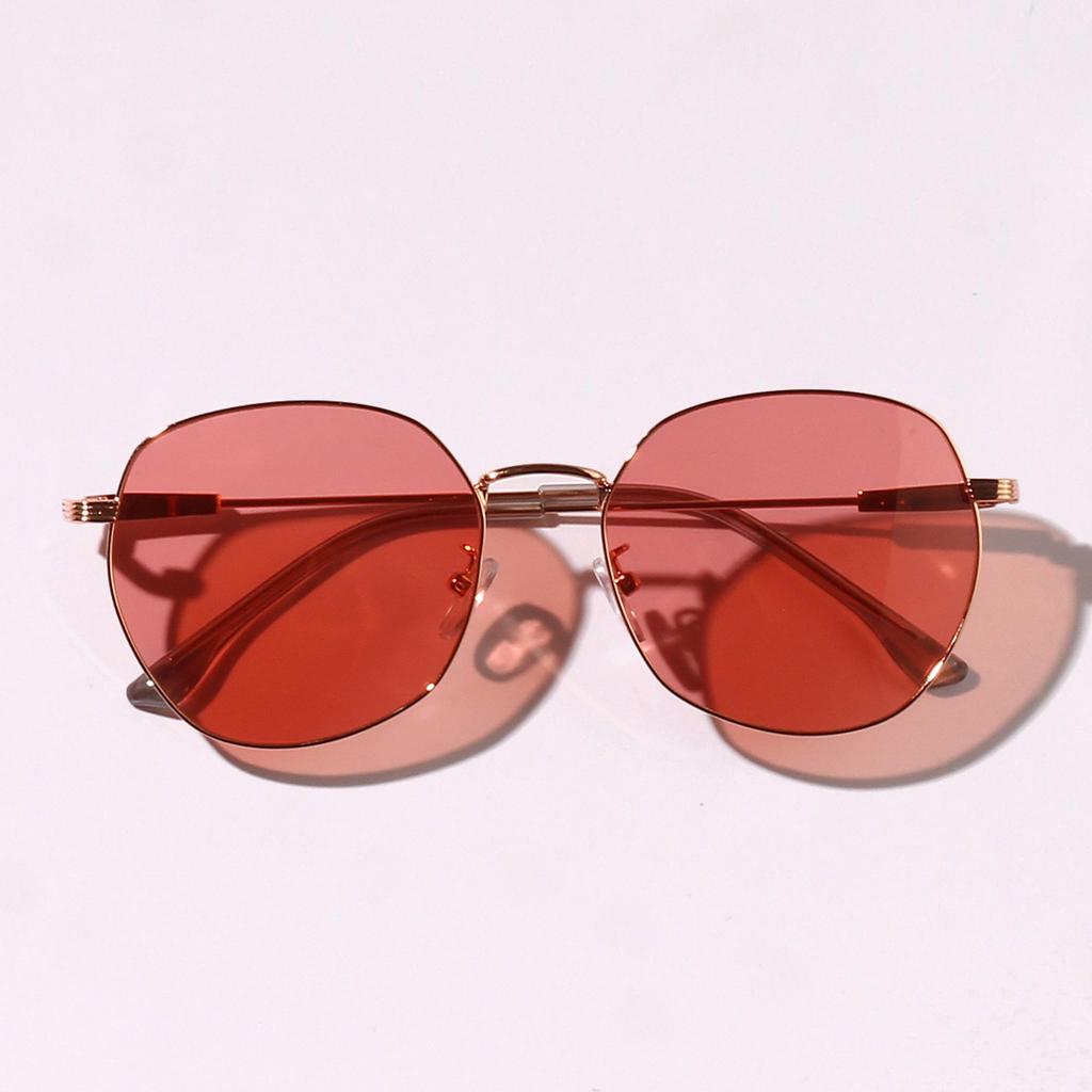 Round Glasses Men'S Candy Color Red Literary Sunglasses Women'S Metal Big Face Sunglasses Supply