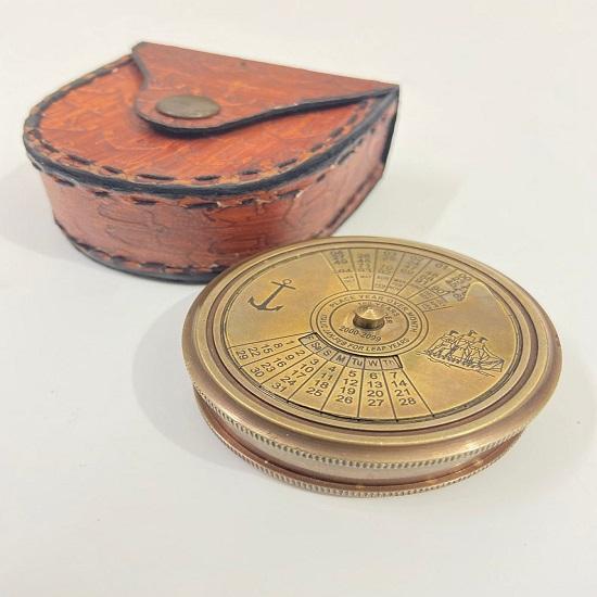 Engraved Brass Compass Robert Frost Poem, 100-Year Calendar, Leather Case Wedding Anniversary Fathers Day Mothers Day Christmas Gift