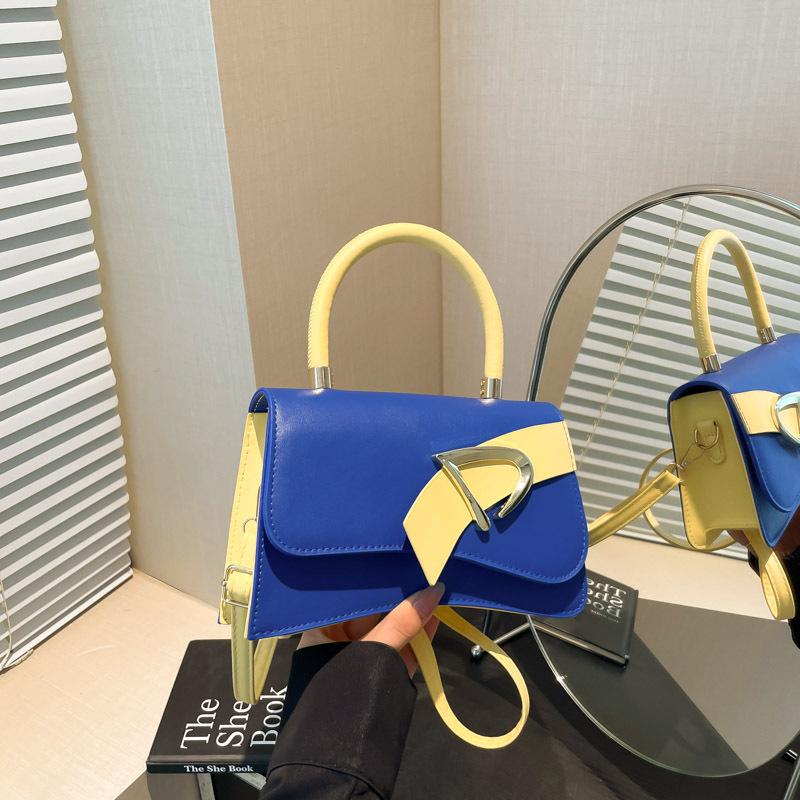 Trendy small square bag niche design personalized foreign style contrast color 2025 summer new simple women's bag oblique span handbag