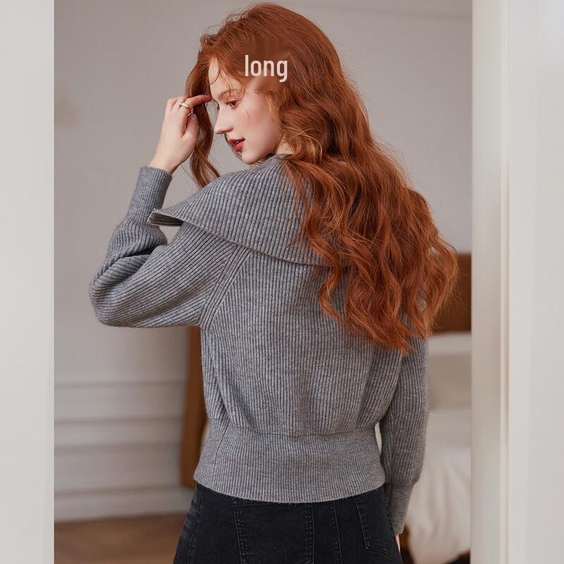 Bailuyu Women's Large Lapel Beaded Double-Zipper Knit Cardigan