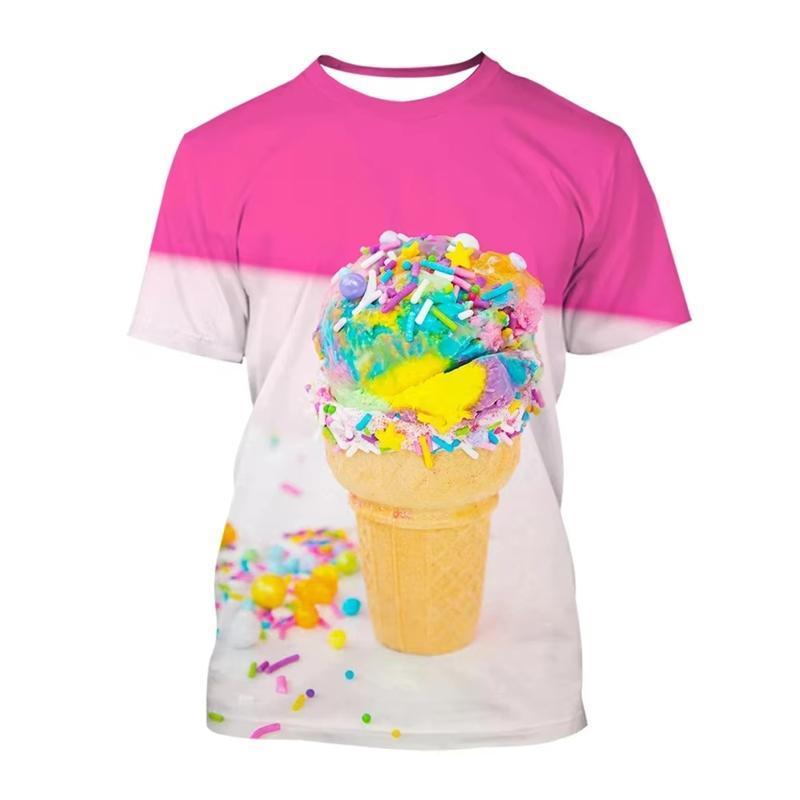 Ice Cream 3D Printing T-shirt Colorful Likeable Summer Clothing For T Shirt Men And Kids Funny Intersting Design 2024 New Tee