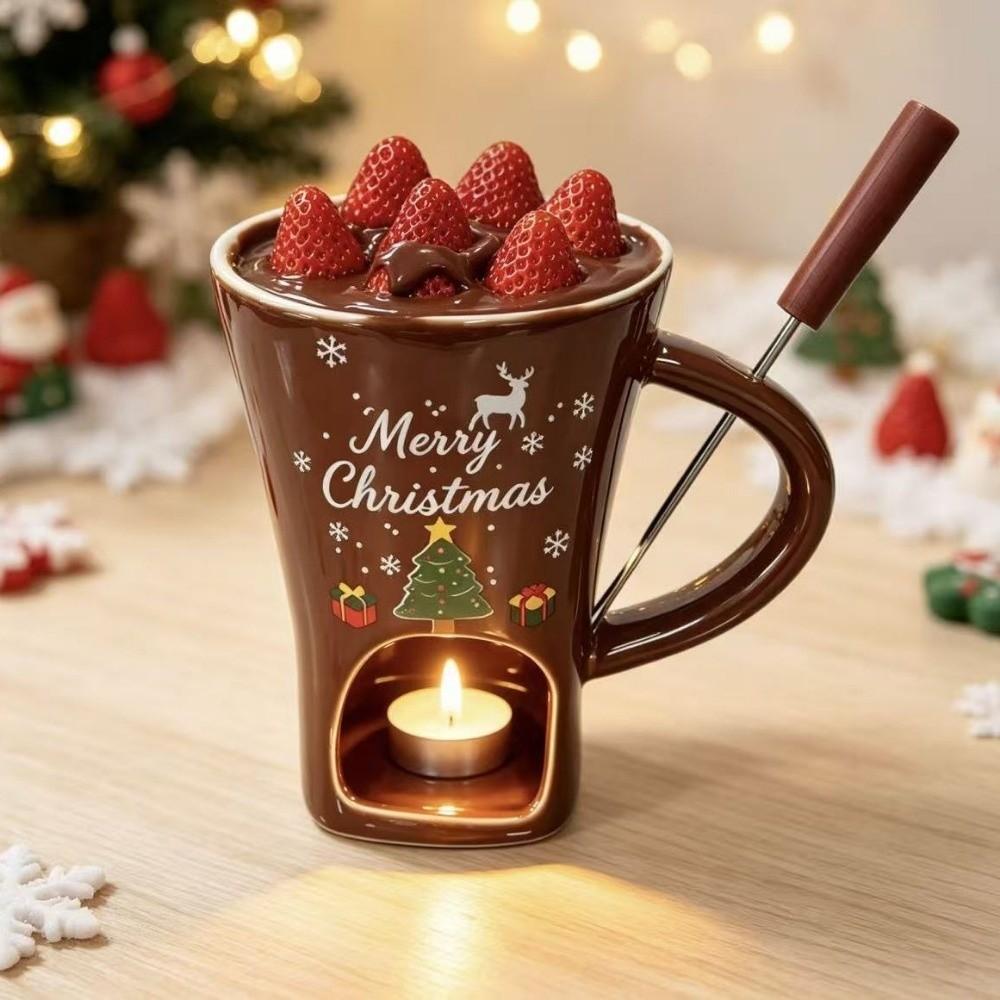 Keramik Schokoladenschmelzbecher mit Gabel Keramik Kerzenwärmer Weihnachtsfeier