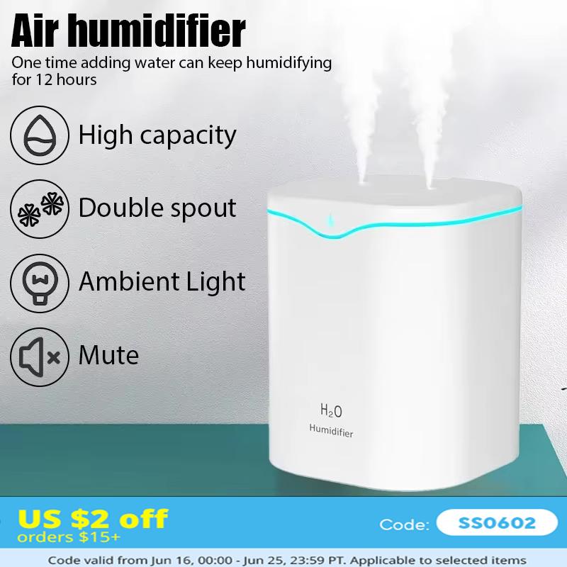 2000ML nawilżacz powietrza USB podwójny port sprayu dyfuzor do aromaterapii olejków eterycznych Cool Mist Maker Fogger do domowego biura