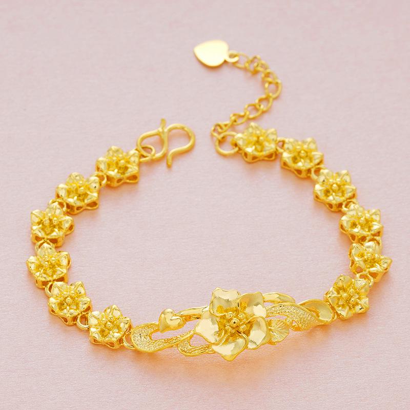 Sand Gold Brass Gold Flower Bracelet Jewelry Vietnamese Sand Gold Plated 24k Gold Bracelet for Women
