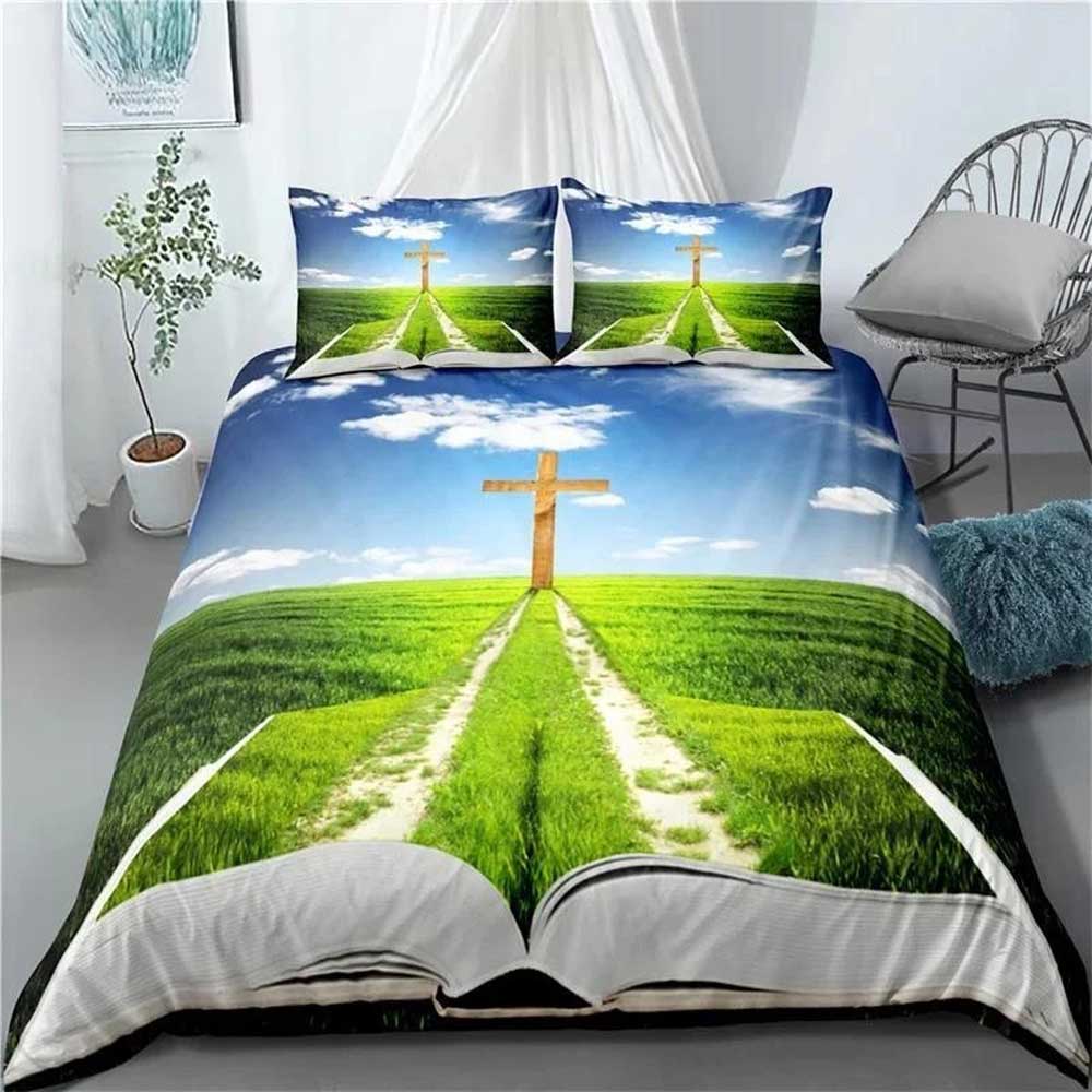 Christian Sacred Jesus Printed Coreless Down Duvet Cover Set, Comfortable Bedroom Bedding Decoration Single Double Large Size