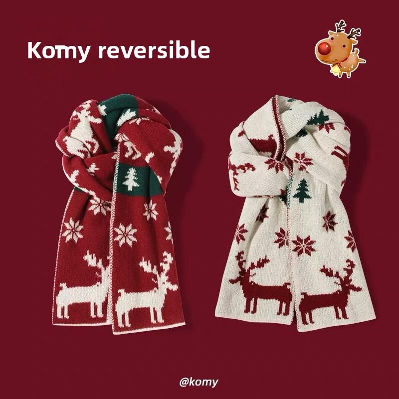 Christmas gift Japanese knitted wool scarf, female autumn and winter Korean version long thickened versatile scarf, trendy girlfriend