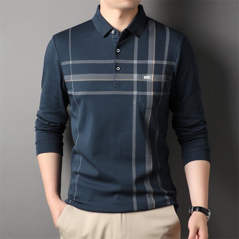 Весенняя футболка с воротником-поло и длинными рукавами в полоску — фото 2