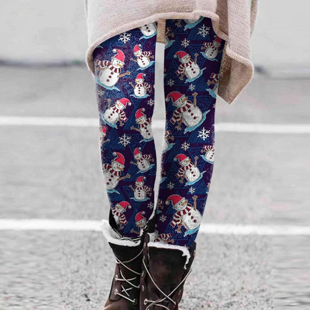 Women Fashion Christmas Print High Strength Elastic Belly Soft Leggings