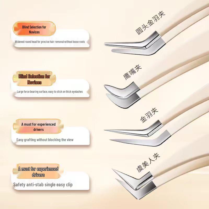 Professional Eyelash Tool Set: Gold Feather & Eagle Beak Clips, 7-Shaped Clip, High-Precision Tweezers, Eyelash Curler.