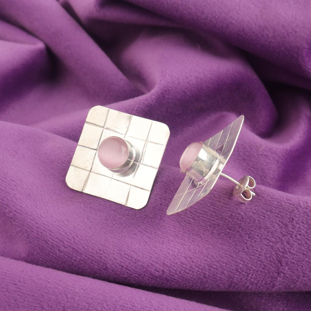 Pink Cat's Eye Gemstone Stud Post Elegant Earrings Jewelry 925 Sterling Silver EE-146-25
