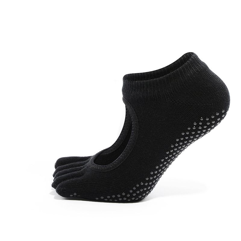 

Meiikan Красивые женские носки для йоги с пятью пальцами, специальные для пилатеса, с закрытыми пальцами и открытой пяткой, хлопковые, для танцев, с вырезами, спортивные носки Black