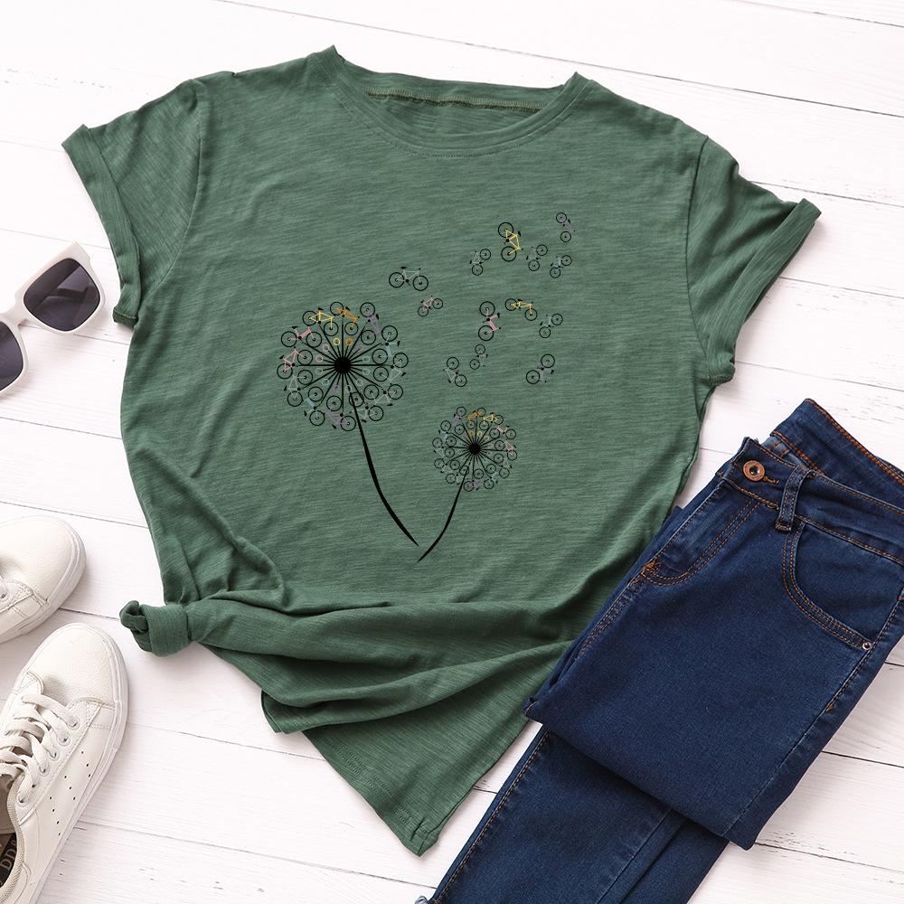 Summer Round Neck Dandelion Printed Top Fashionable Casual Pure Cotton Short Sleeved Women's T-shirts