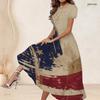 Women Plus Size Round Neck Short Sleeve American Flag Print A Line Long Dress