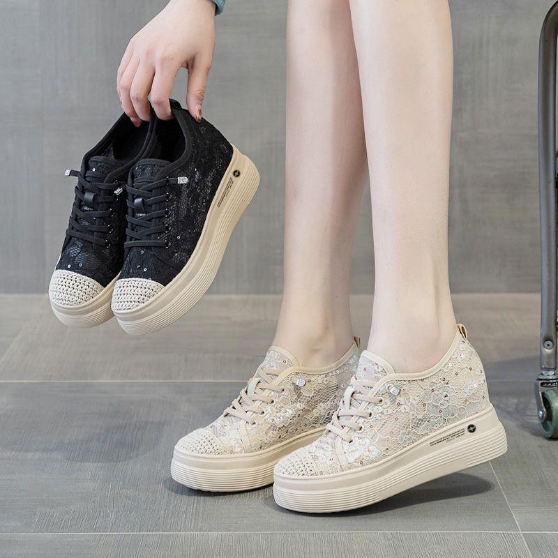 

Lace mesh breathable inner height increasing fisherman shoes women s thick soles 2025 summer thin hollow cloth shoes small size casual shoes 40 абрикосовый