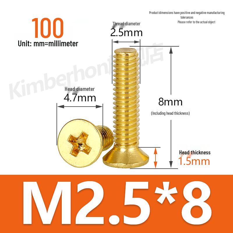 Copper Phillips Countersunk Head Machine Screws, Sizes M2–M4, Lengths 6/8/10/12mm