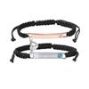 Braided Cord Bracelet Pair with a Split Heart Design, Adjustable Sliding Closures, and Smooth Stainless Steel Details