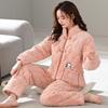 Antistatic padded couple pajamas women's winter three-layer thickened fleece padded jacket men's coral fleece warm loungewear