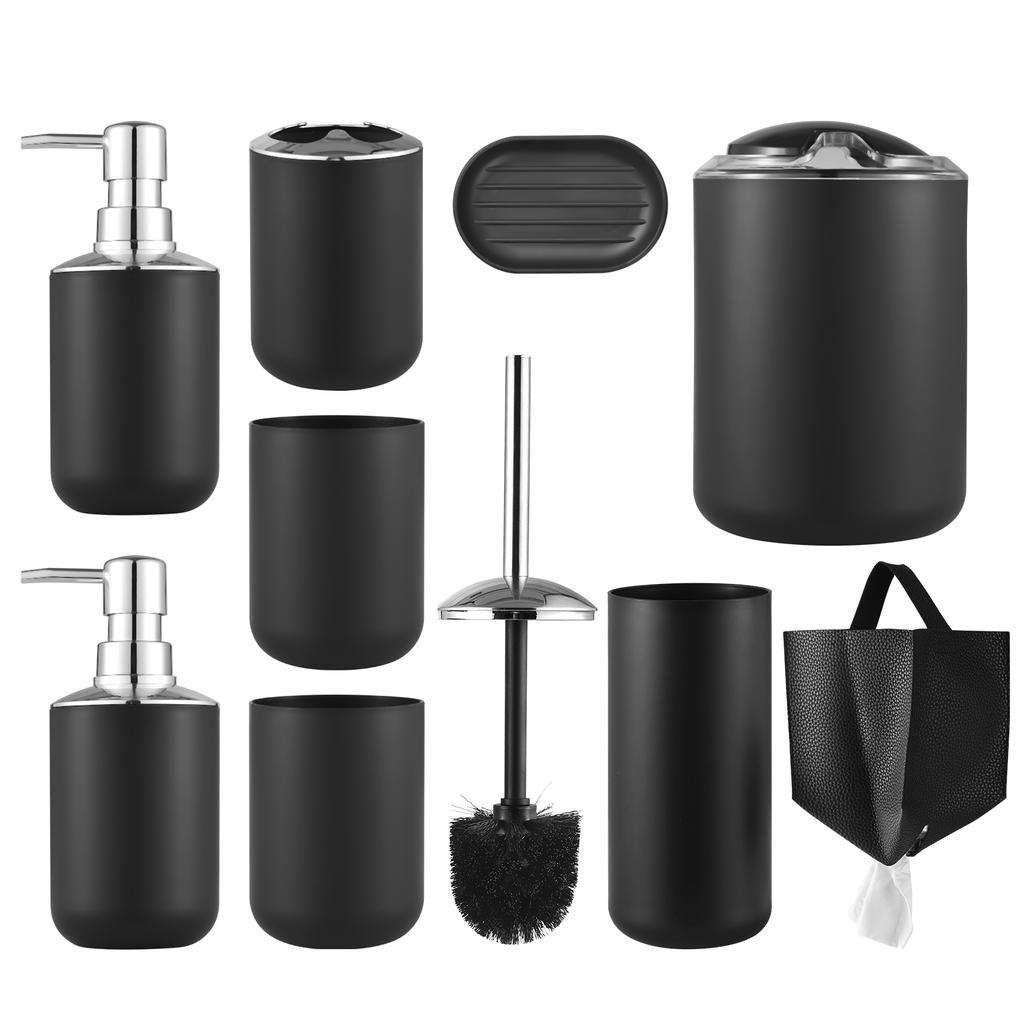 Sada koupelnových doplňků 9dílná černá koupelnová dekorace s držákem na zubní kartáčky Hrnek na zubní kartáček Mýdlo