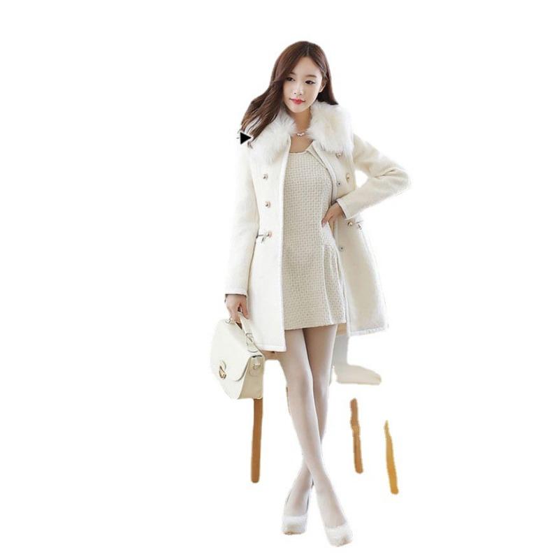 

Осенне-зимнее женское шерстяное пальто средней длины Nizi Slim Fur Wooled Coat S белый