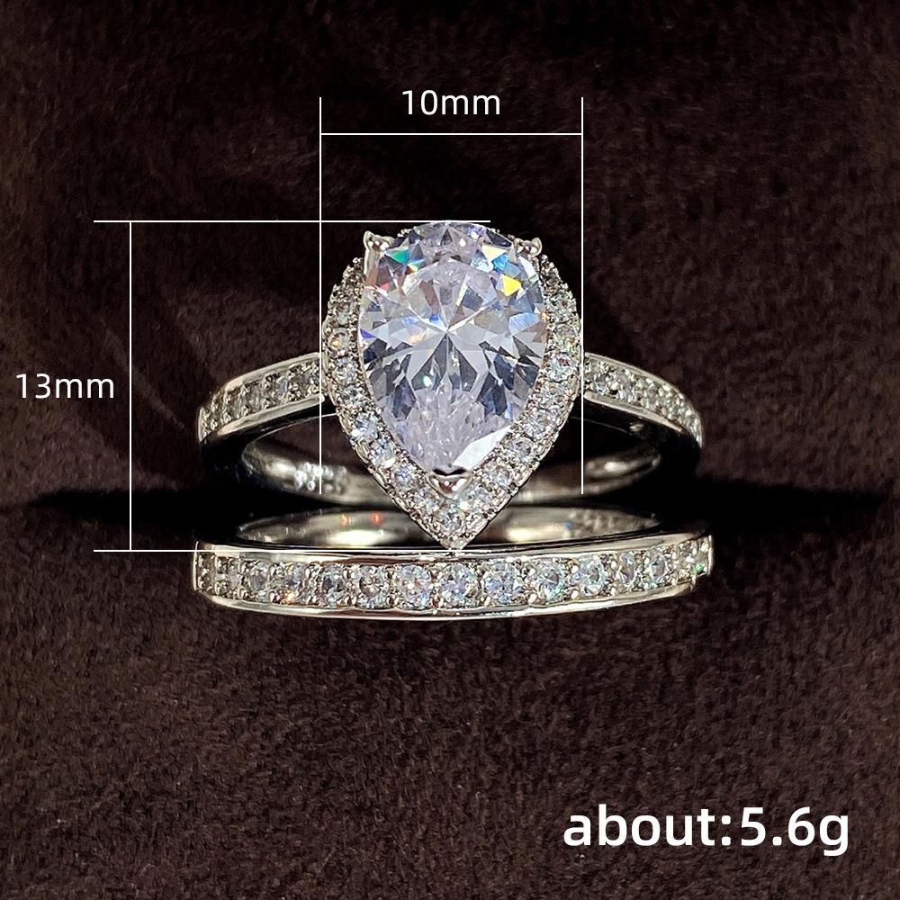 Copper-Plated Champagne Gold Set Ring, Women'S Pair Ring, Single-Row Micro-Inlaid With Water Droplets, Zircon Combination Ring Accessories.