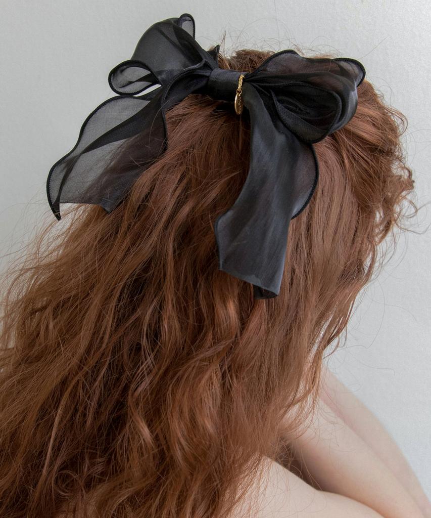Merrymotive Black Organza Ruffle Ribbon Hairpin