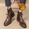 Brand Fashion Men's Side Zipper Snake Leather Pattern High Top Short Boots  Pointed Comfortable Banquet Men's Boots