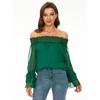 2022 New One Word Neck Casual Long Sleeve Chiffon Shirt Top