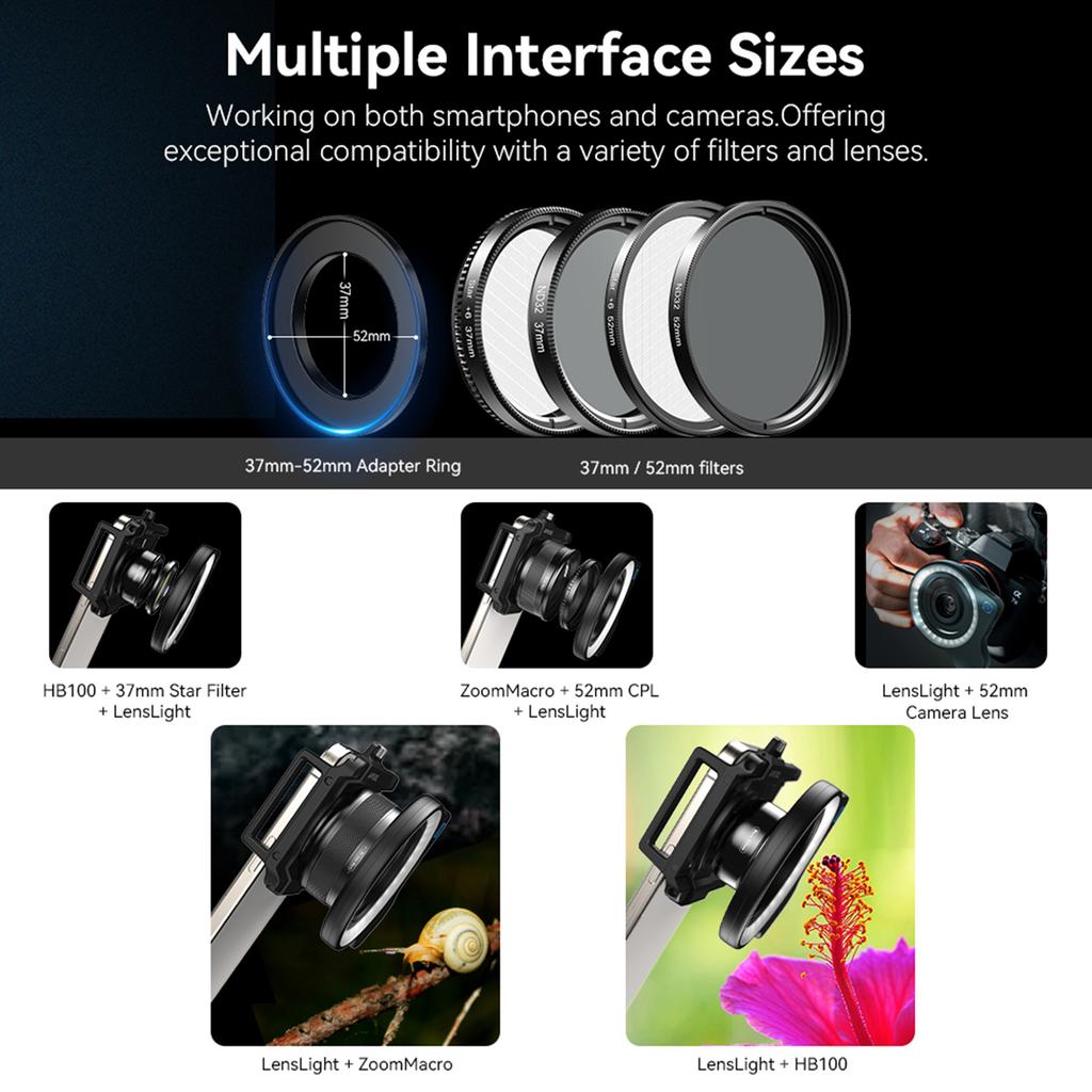 Portable Phone Macro Lens Ring Light Phone Lens Fill Light 3200K 4400K 5600K Color Temperature 5 Levels Brightness CRI