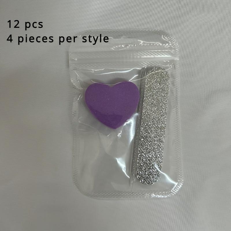 12 piece set of pink glitter nail care kit - heart-shaped buffer, crystal rod, and double-sided file for nail art and pedicures