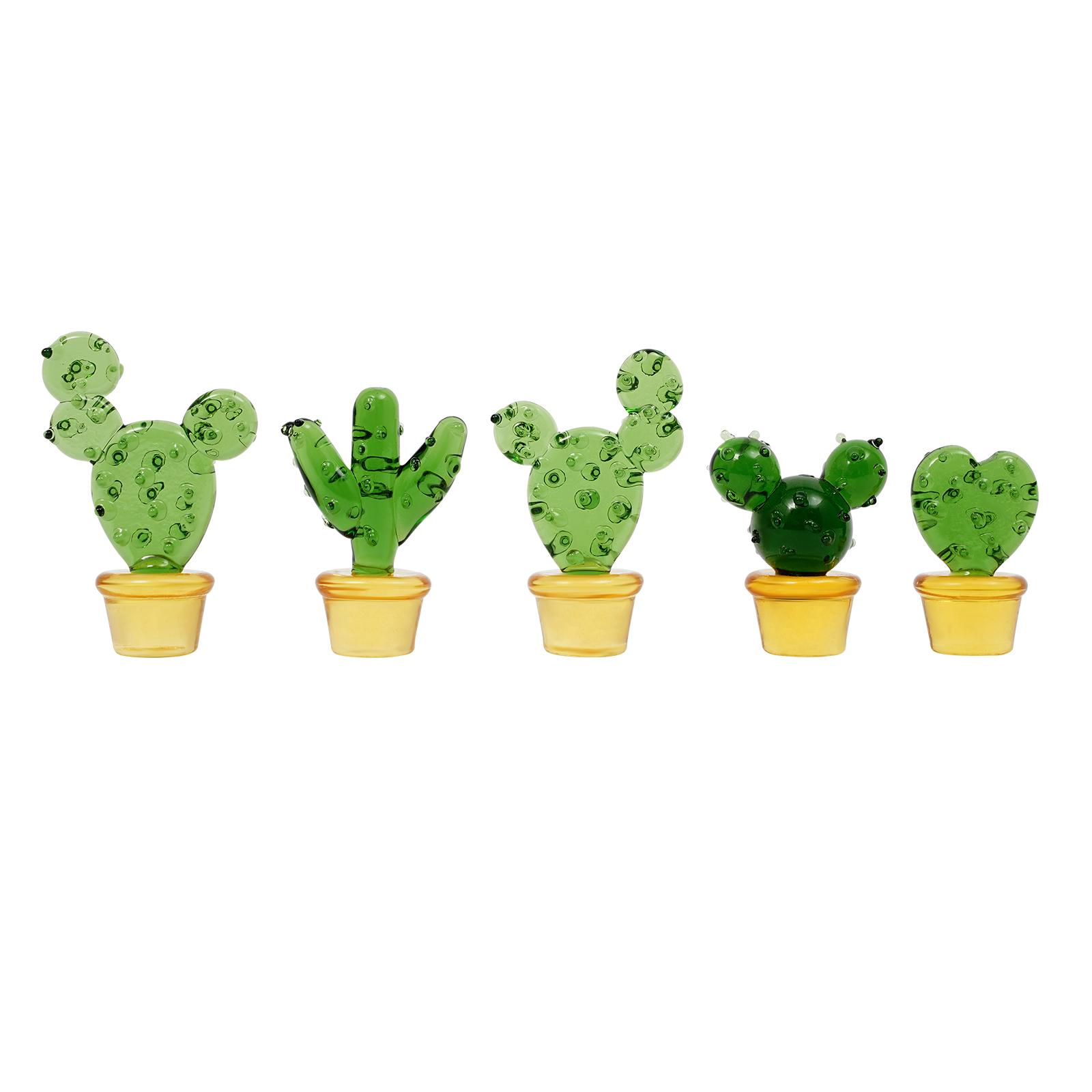 5 шт. Мини-Кактус Арт Подарок Стеклодувное Ручная Работа Миниатюрные Стеклянные Фигурки Коллекционные Предметы Стол Домашний Декор Имитация Растений зелёный