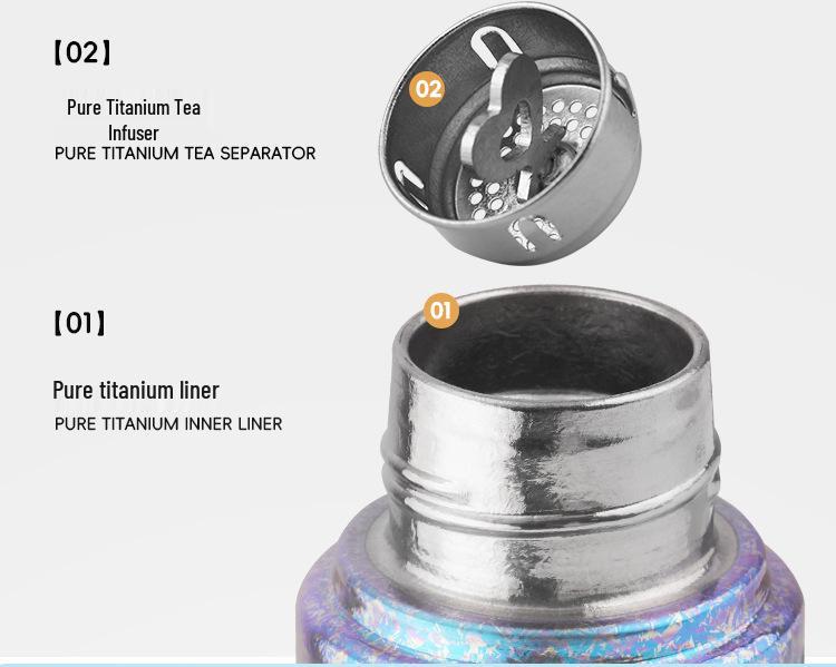 Pure Titanium Insulated Magnetic Suction Tea Cup with Double Lid – For Men and Women, Stylish Design, Tea-Water Separation, Premium Gift