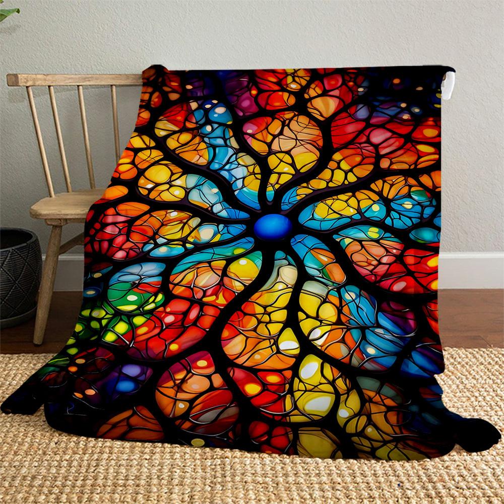 1PC Tree of Life Stained GlassOutdoor Flannel Blanket - Soft Plush Decor for Picnics, camping, Bedroom, Playroom, Office, or Lunch Break 1325A