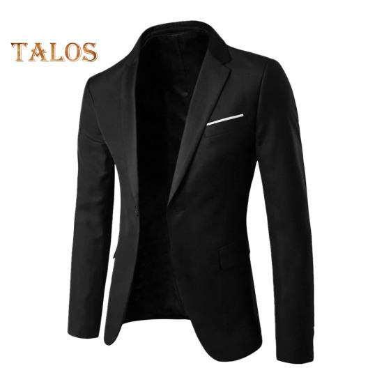

Мужской пиджак с длинным рукавом и лацканами, однотонный пиджак с одной пуговицей, официальная деловая верхняя одежда M чёрный