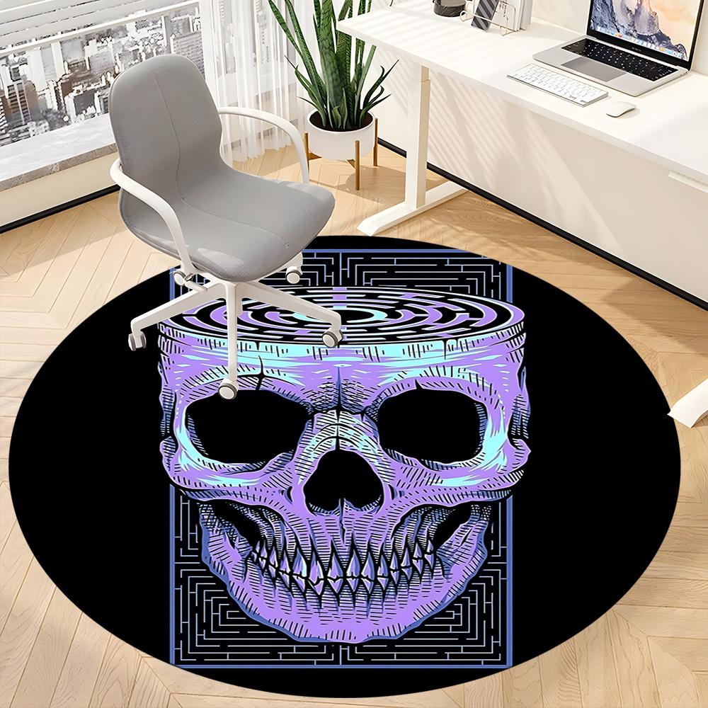 1pc Skull Maze Office Round Area Rug, Indoor Mat Suitable ForOffice, Under Office Chairs Bedroom Living Room Home Decor, Room Deco q116